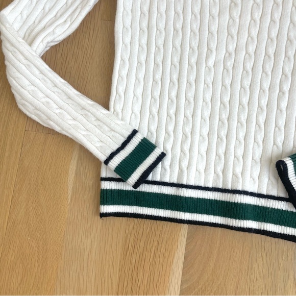 Evereve Penny White Green Cable Knit Scoop Neck Academia Preppy Sweater Small - Picture 5 of 8